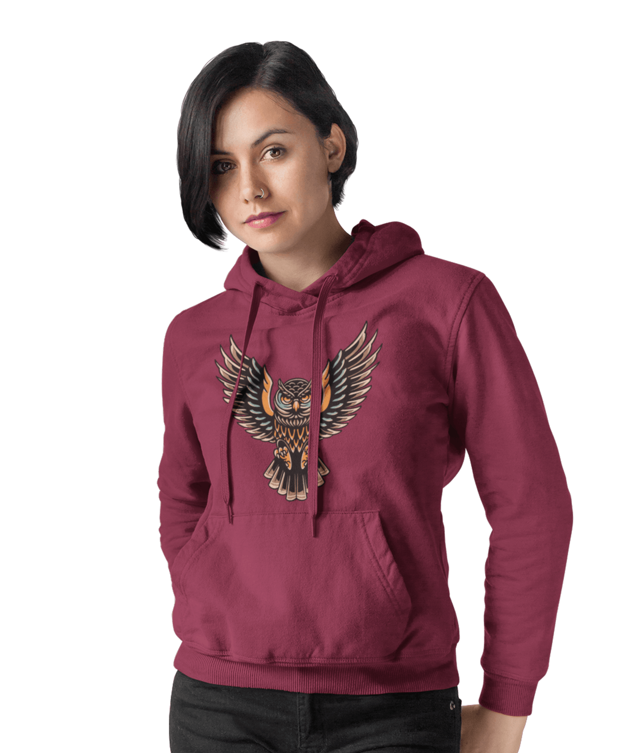 Owl Tattoo Design Adult Front Printed Graphic Hoodie 8Ball