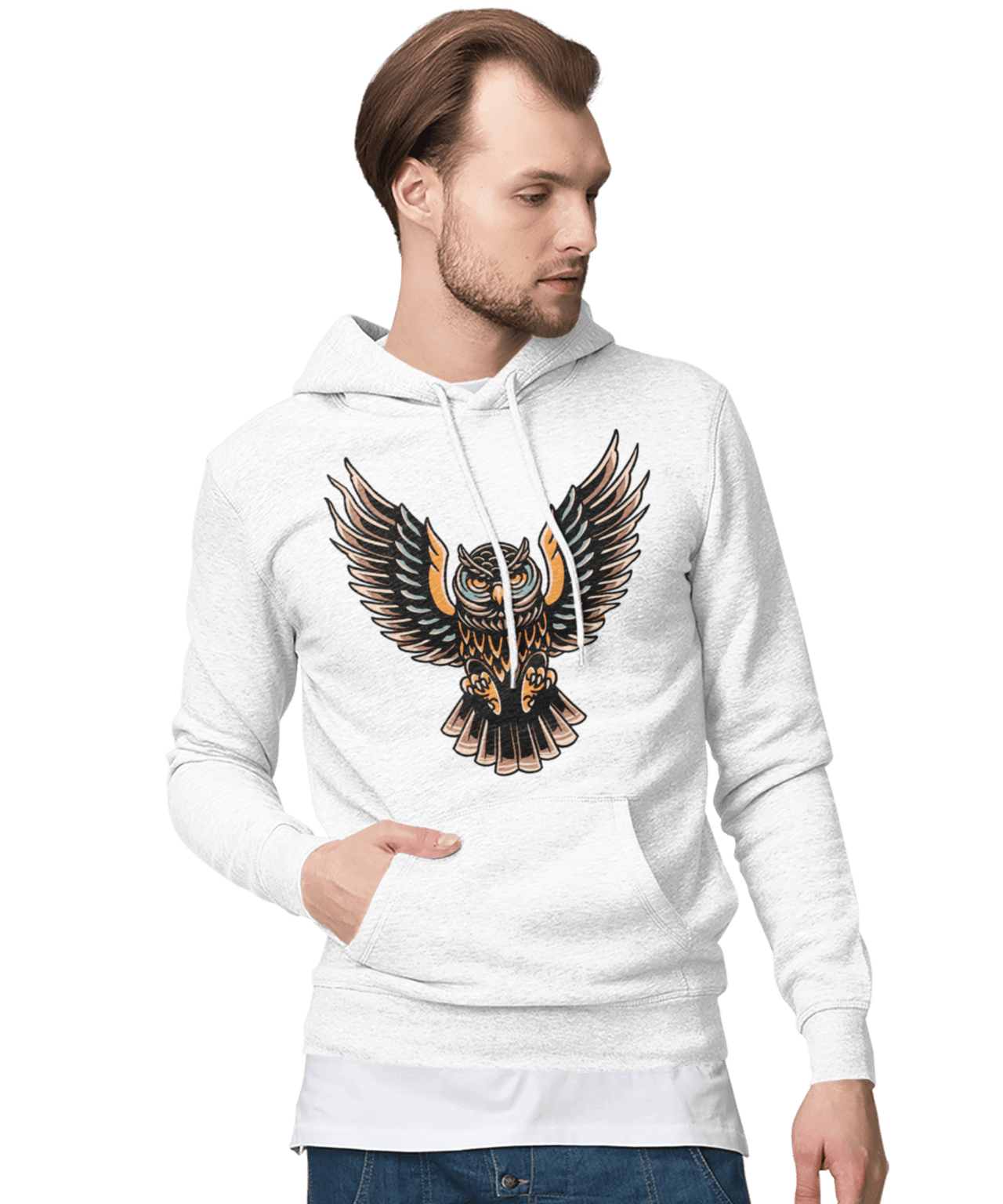 Owl Tattoo Design Adult Front Printed Graphic Hoodie 8Ball