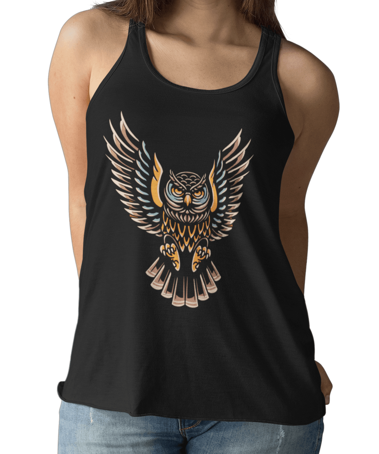 Owl Tattoo Design Adult Womens Vest Top 8Ball