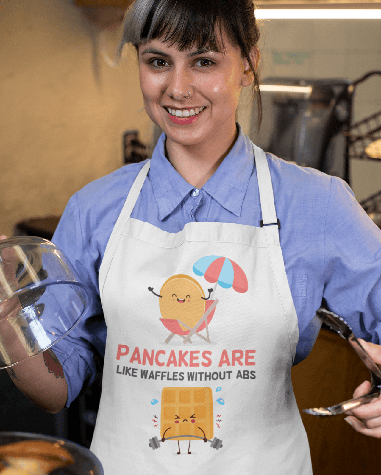 Pancakes Are Like Waffles Without Abs Pancake Day Cotton Kitchen Apron 8Ball