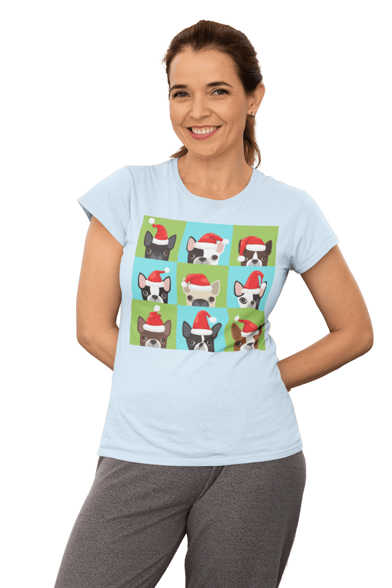 Santa Hat Pugs Christmas T-Shirt for Women 8Ball