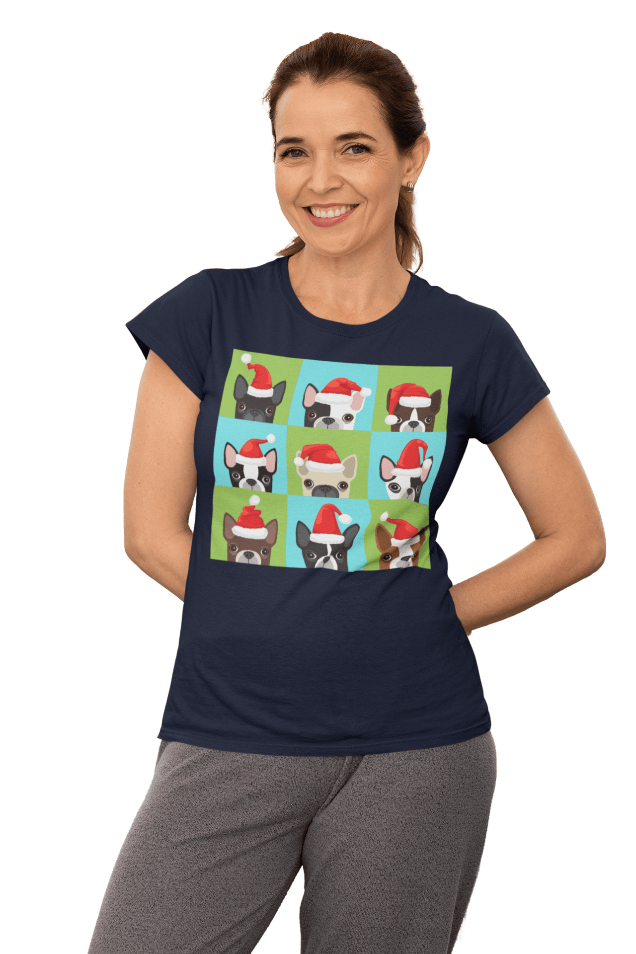 Santa Hat Pugs Christmas T-Shirt for Women 8Ball