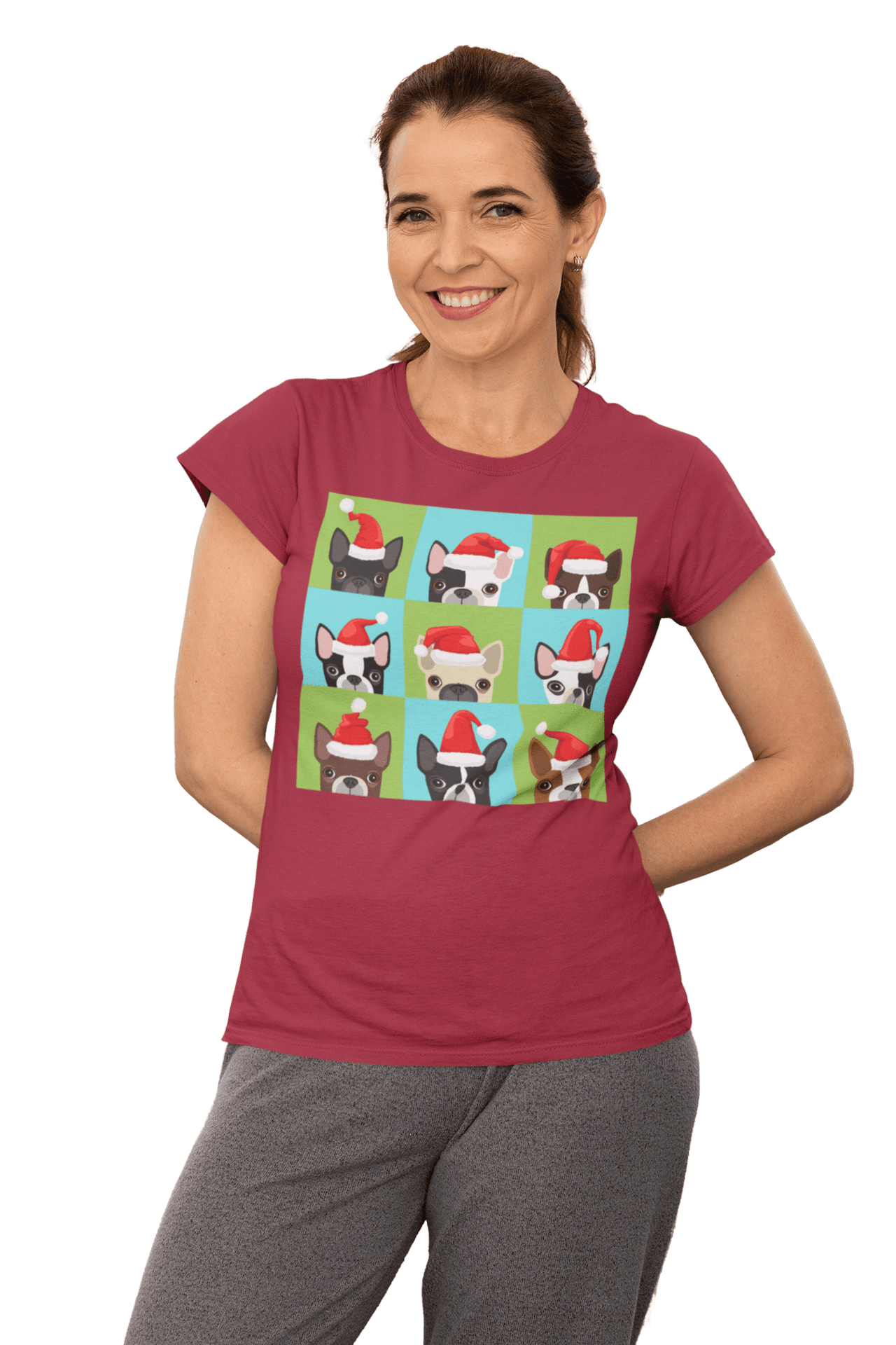Santa Hat Pugs Christmas T-Shirt for Women 8Ball