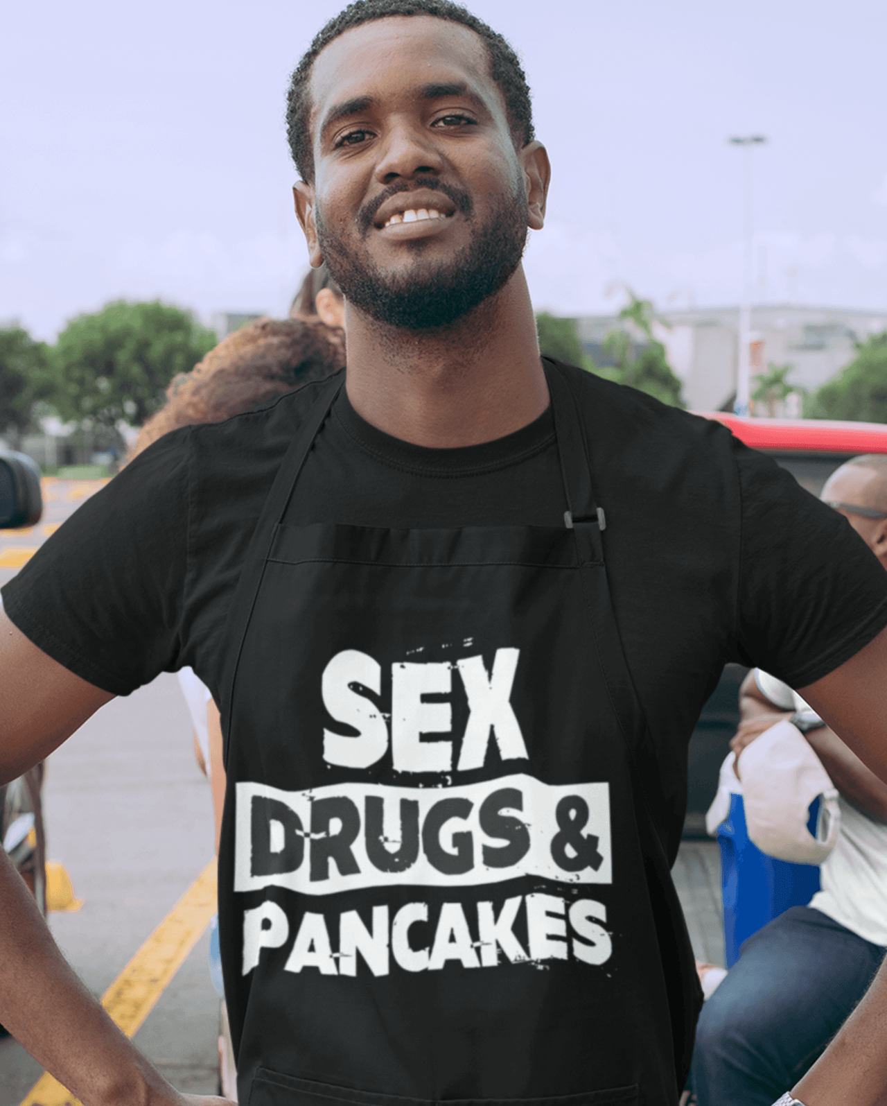 Sex Drugs and Pancakes Monochrome Pancake Day Cotton Kitchen Apron 8Ball