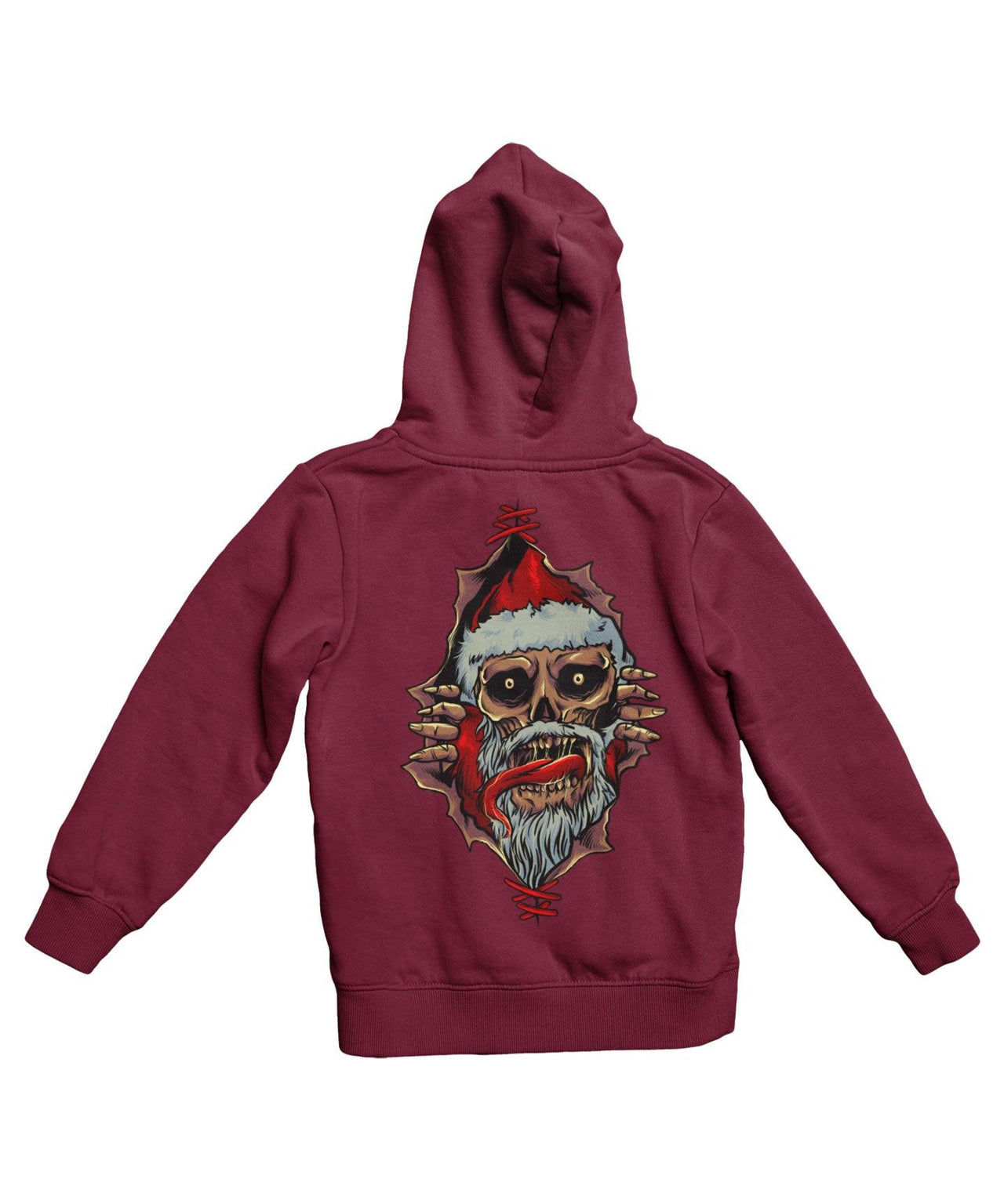 Skull Santa Peek-A-Boo Back Printed Christmas Graphic Hoodie 8Ball