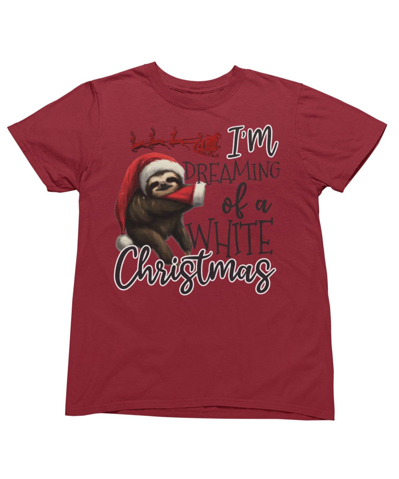 Sloth Dreaming Of A White Christmas Unisex Mens T-Shirt 8Ball