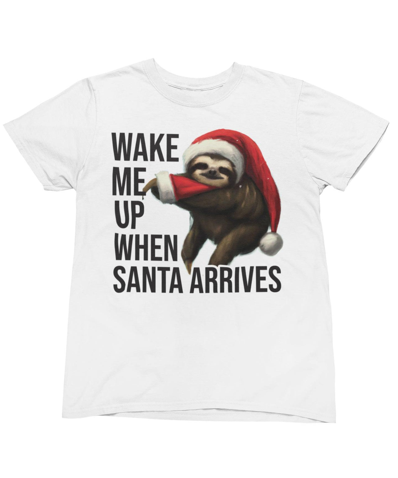 Sloth Wake Me Up When Santa Arrives Christmas Unisex Mens Graphic T-Shirt 8Ball