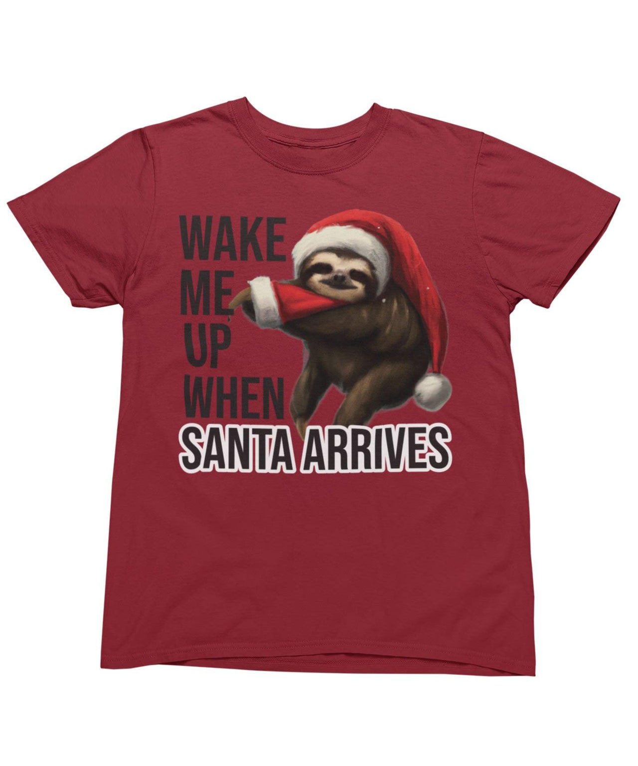 Sloth Wake Me Up When Santa Arrives Christmas Unisex Mens Graphic T-Shirt 8Ball