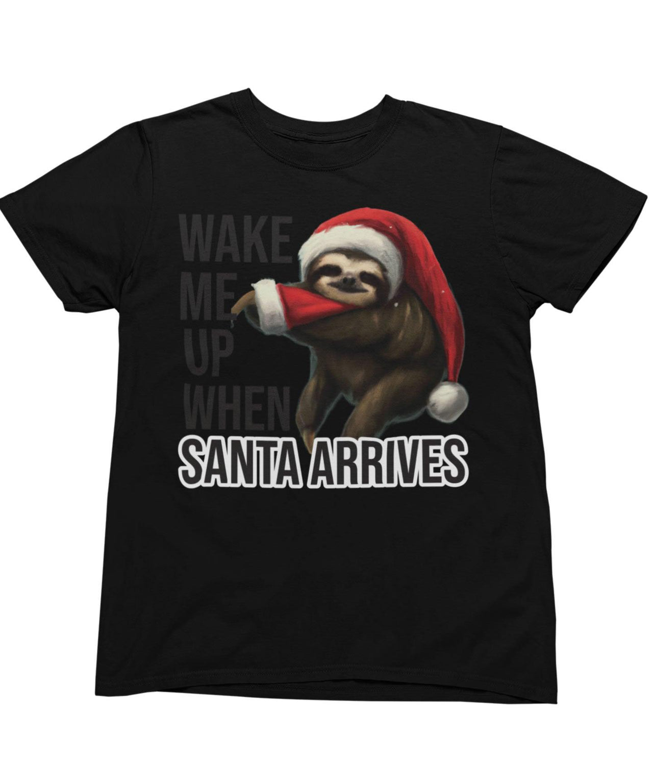 Sloth Wake Me Up When Santa Arrives Christmas Unisex Mens Graphic T-Shirt 8Ball