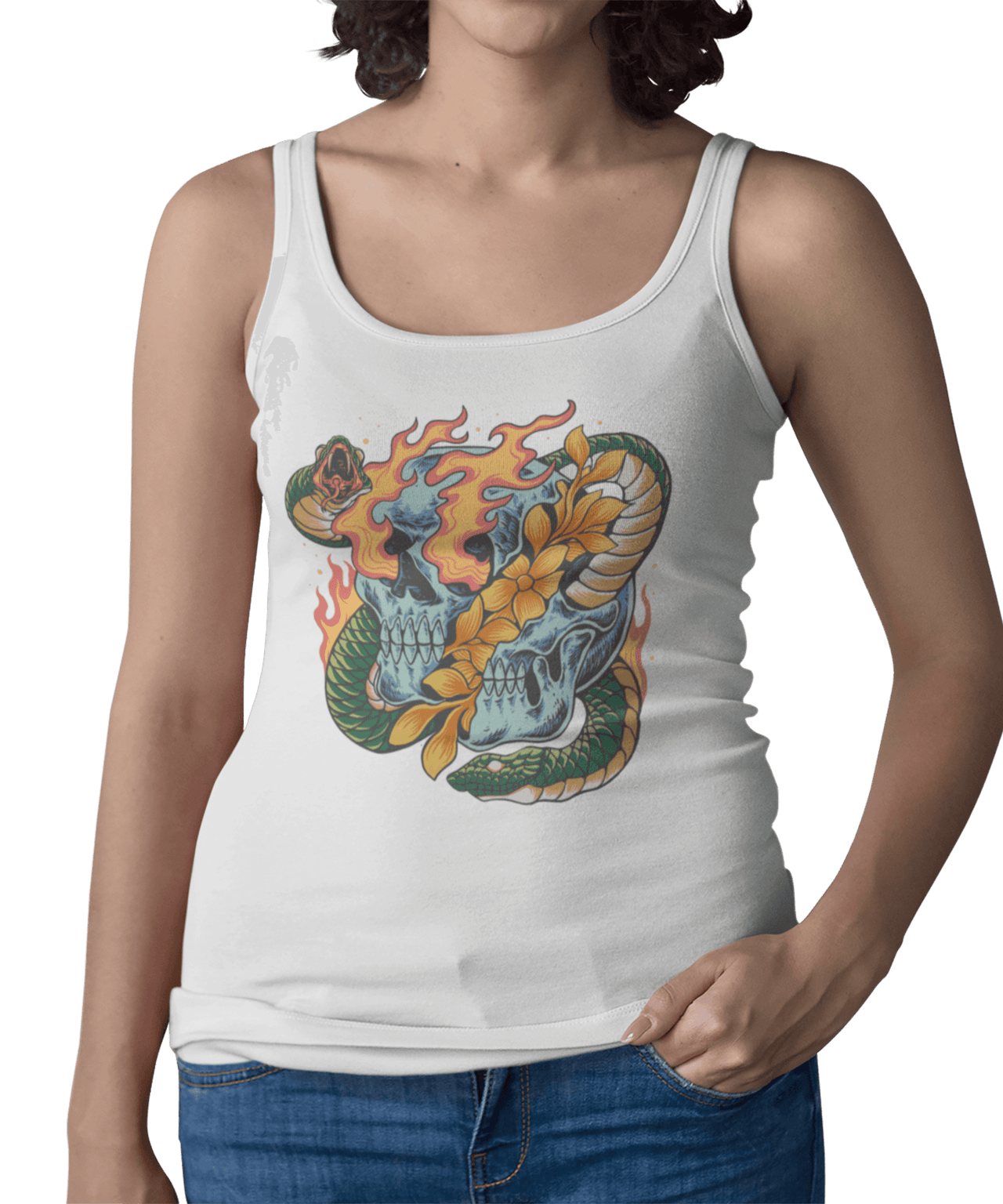 Snake and Skull Tattoo Design Adult Womens Vest Top 8Ball