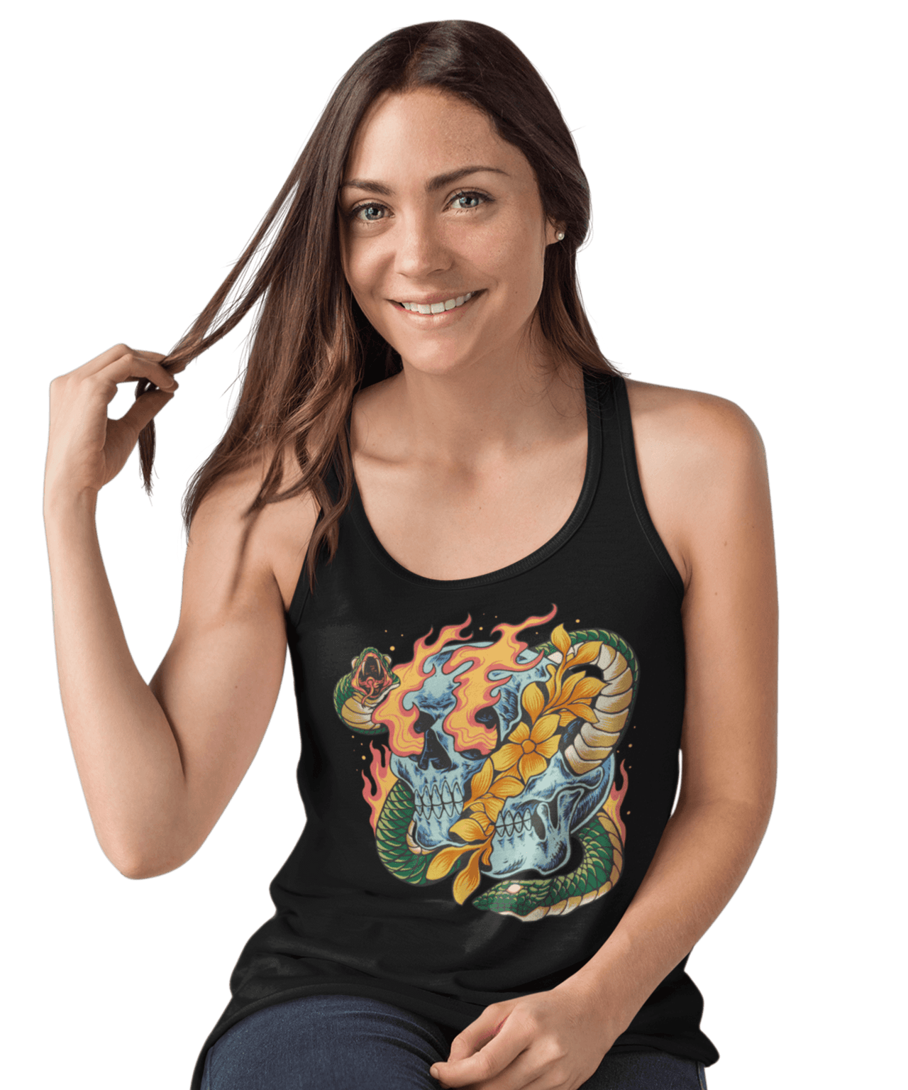 Snake and Skull Tattoo Design Adult Womens Vest Top 8Ball