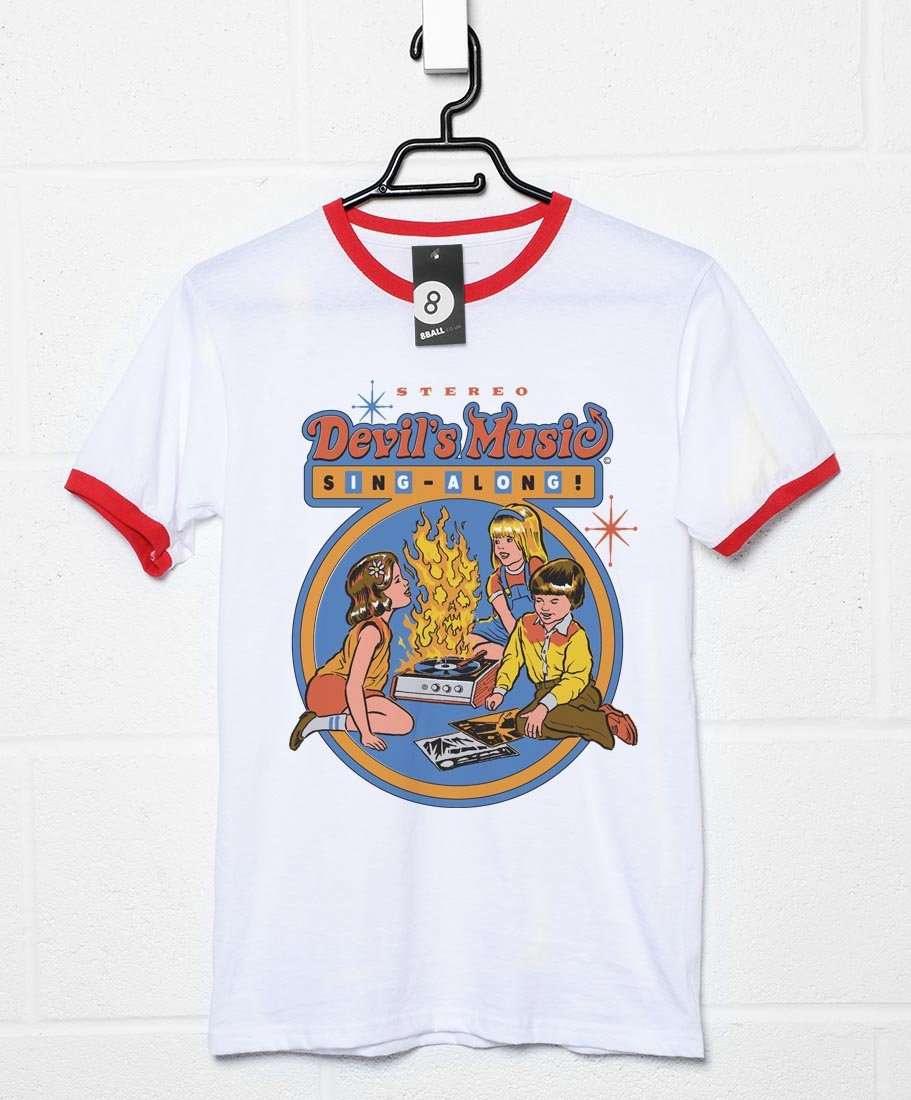 Steven Rhodes Devil's Music Ringer Mens T-Shirt 8Ball