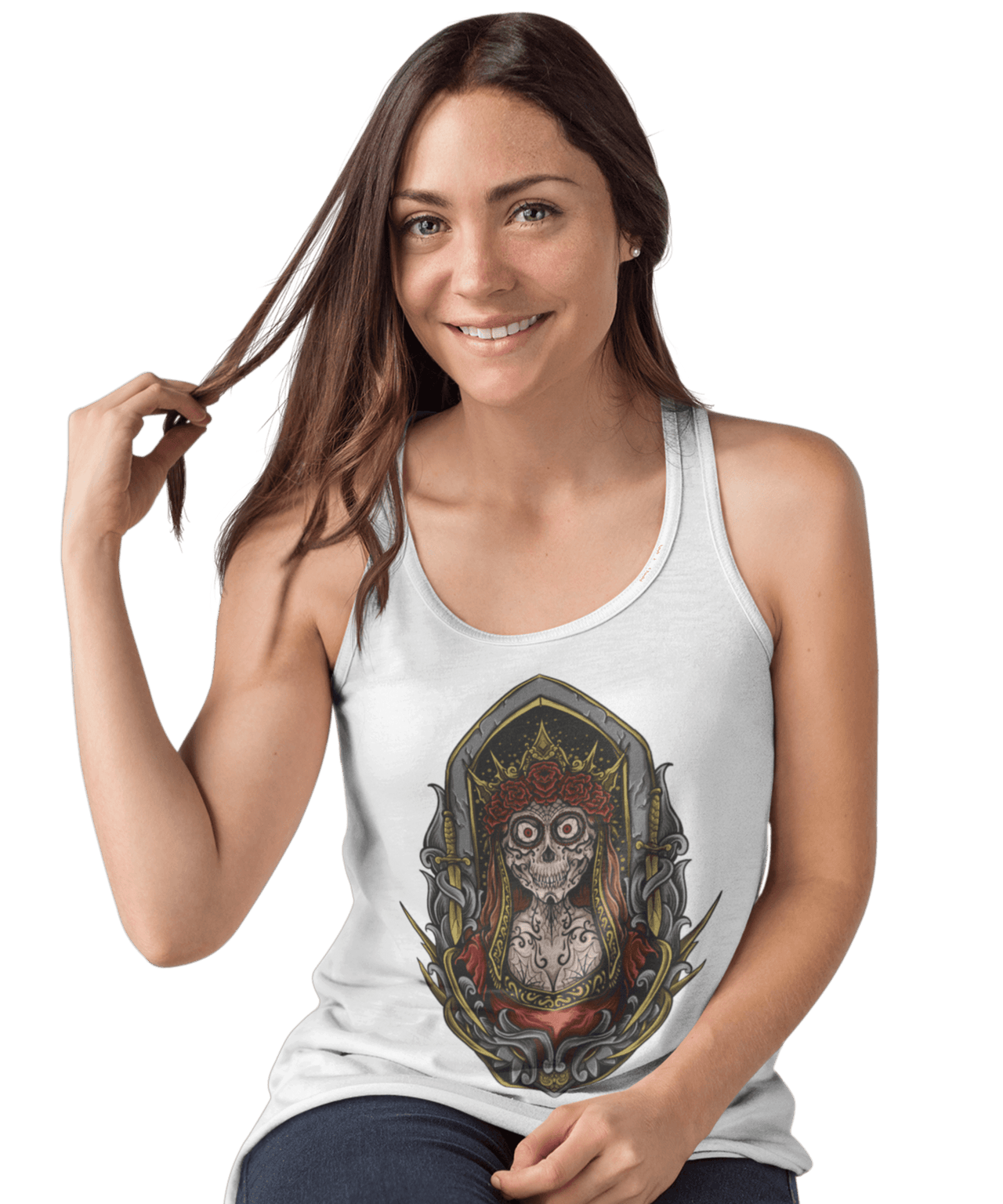 Sugar Skull Tattoo Design Adult Womens Vest Top 8Ball