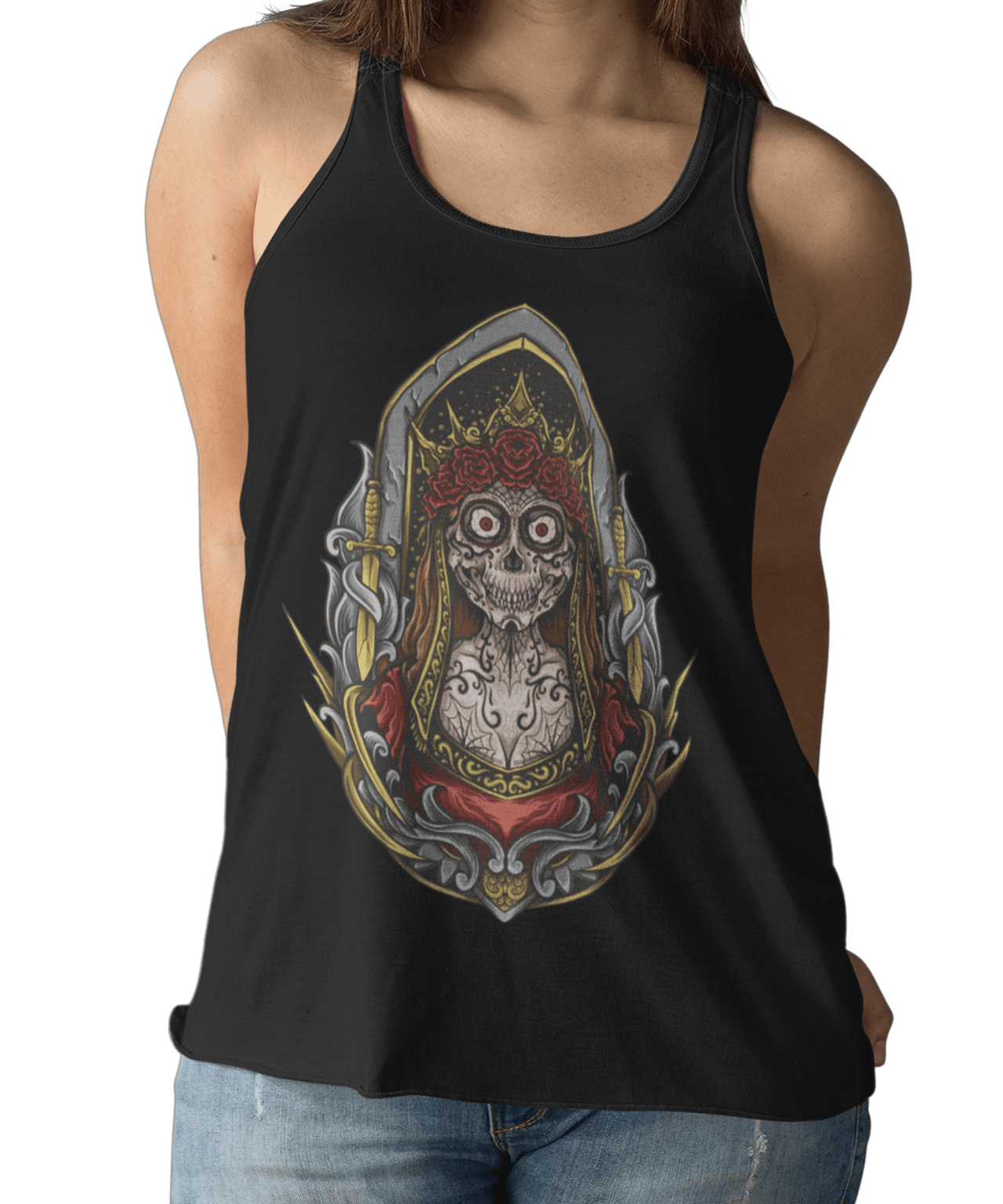 Sugar Skull Tattoo Design Adult Womens Vest Top 8Ball