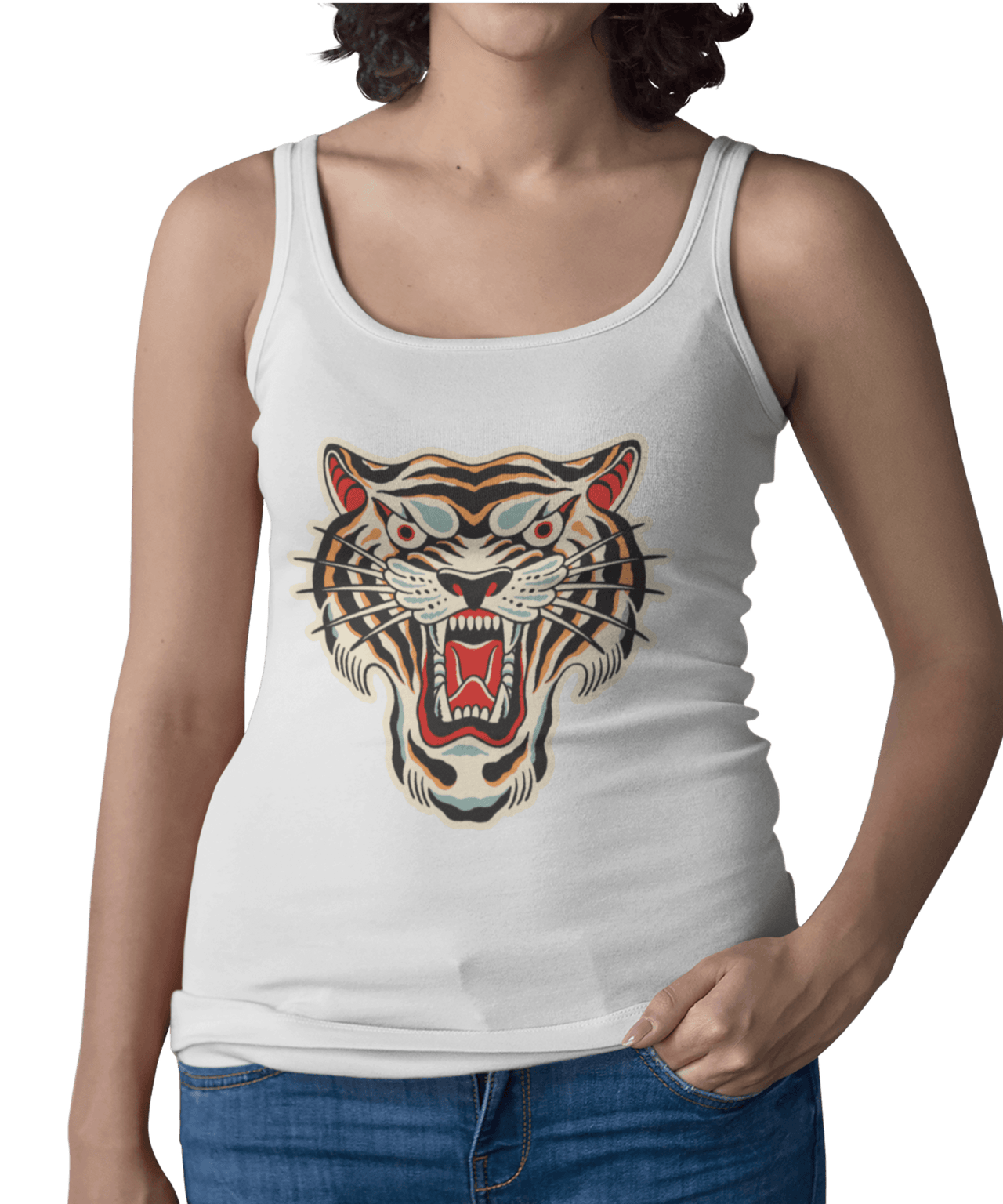 Tiger Tattoo Design Adult Womens Vest Top 8Ball