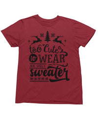 Thumbnail for Too Cute To Wear An Ugly Sweater Mono Christmas Unisex Mens Graphic T-Shirt 8Ball