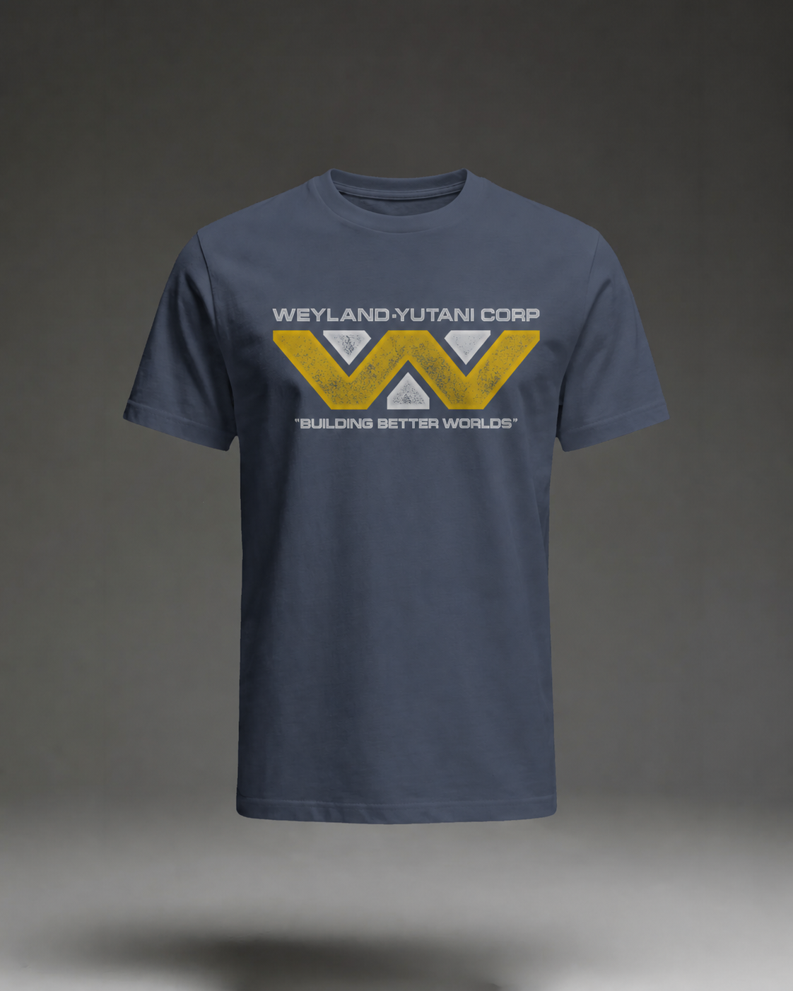 Weyland Yutani Corporation Building Better Worlds T-Shirt, Navy Ghost Form flat mockup