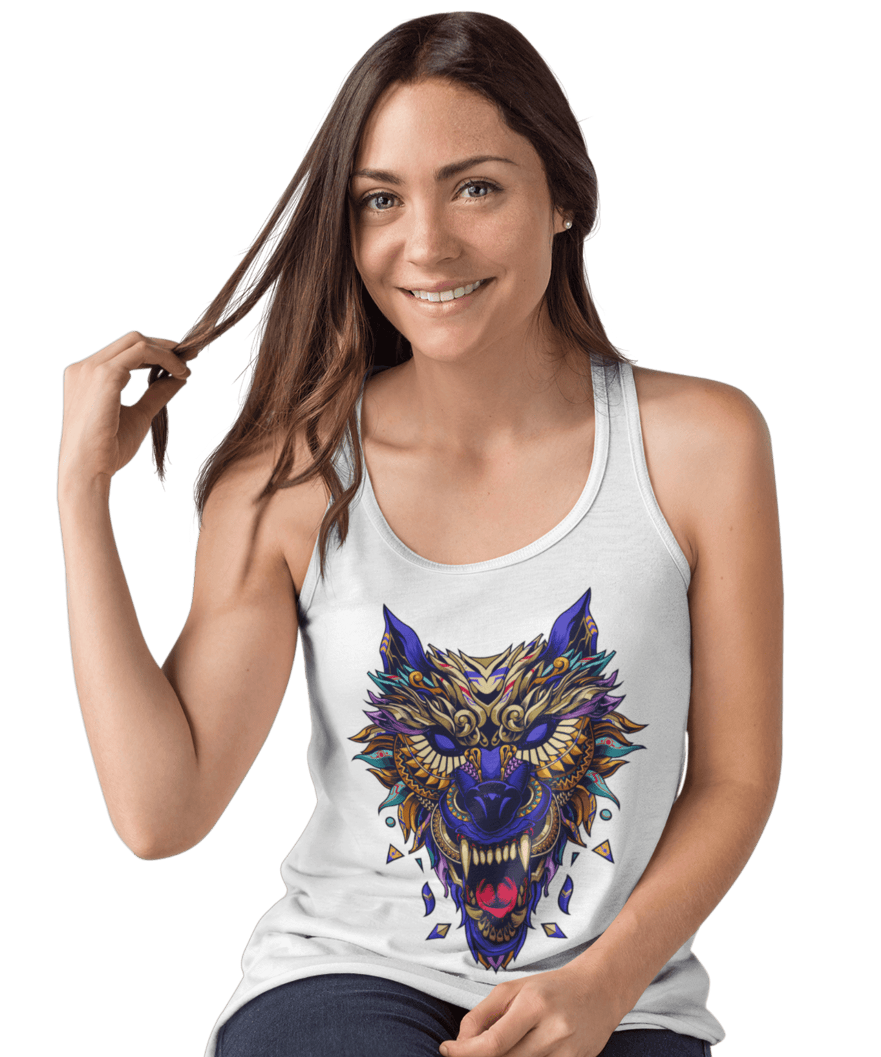 Wolf Head Tattoo Design Adult Womens Vest Top 8Ball