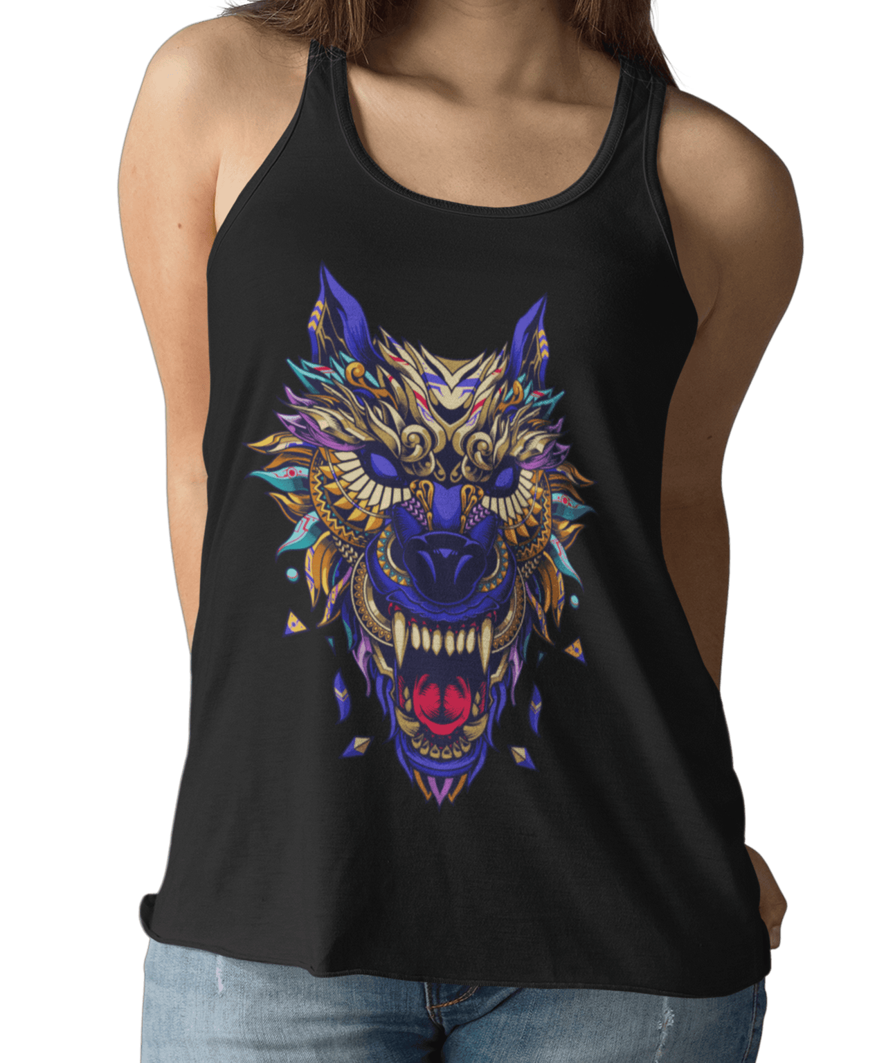 Wolf Head Tattoo Design Adult Womens Vest Top 8Ball