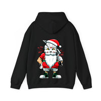 Thumbnail for Black another evil santa back printed christmas hoodie back view showing the original Christmas artwork
