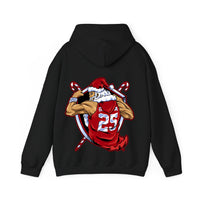 Thumbnail for Black athletic old man santa back printed christmas hoodie back view showing the original Christmas artwork