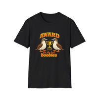 Thumbnail for Black Award for the Best Boobies T-Shirt featuring two blue-footed booby birds, a gold trophy and Award for the Best Boobies design.