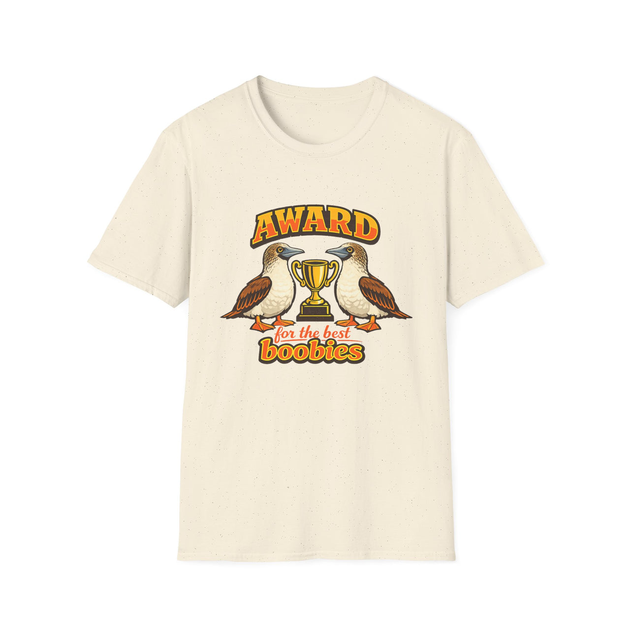 Natural Award for the Best Boobies T-Shirt featuring two blue-footed booby birds, a gold trophy and Award for the Best Boobies design.