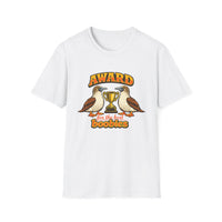 Thumbnail for White Award for the Best Boobies T-Shirt featuring two blue-footed booby birds, a gold trophy and Award for the Best Boobies design.