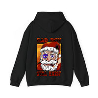 Thumbnail for Black bad boy santa still exists back printed christmas hoodie back view showing the original Christmas artwork