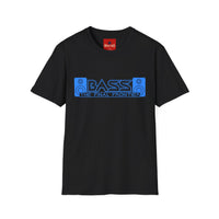Thumbnail for Black t-shirt with 'bass the final frontier' graphic design on a white background