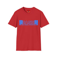Thumbnail for Red t-shirt with blue and white graphic design on a white background
