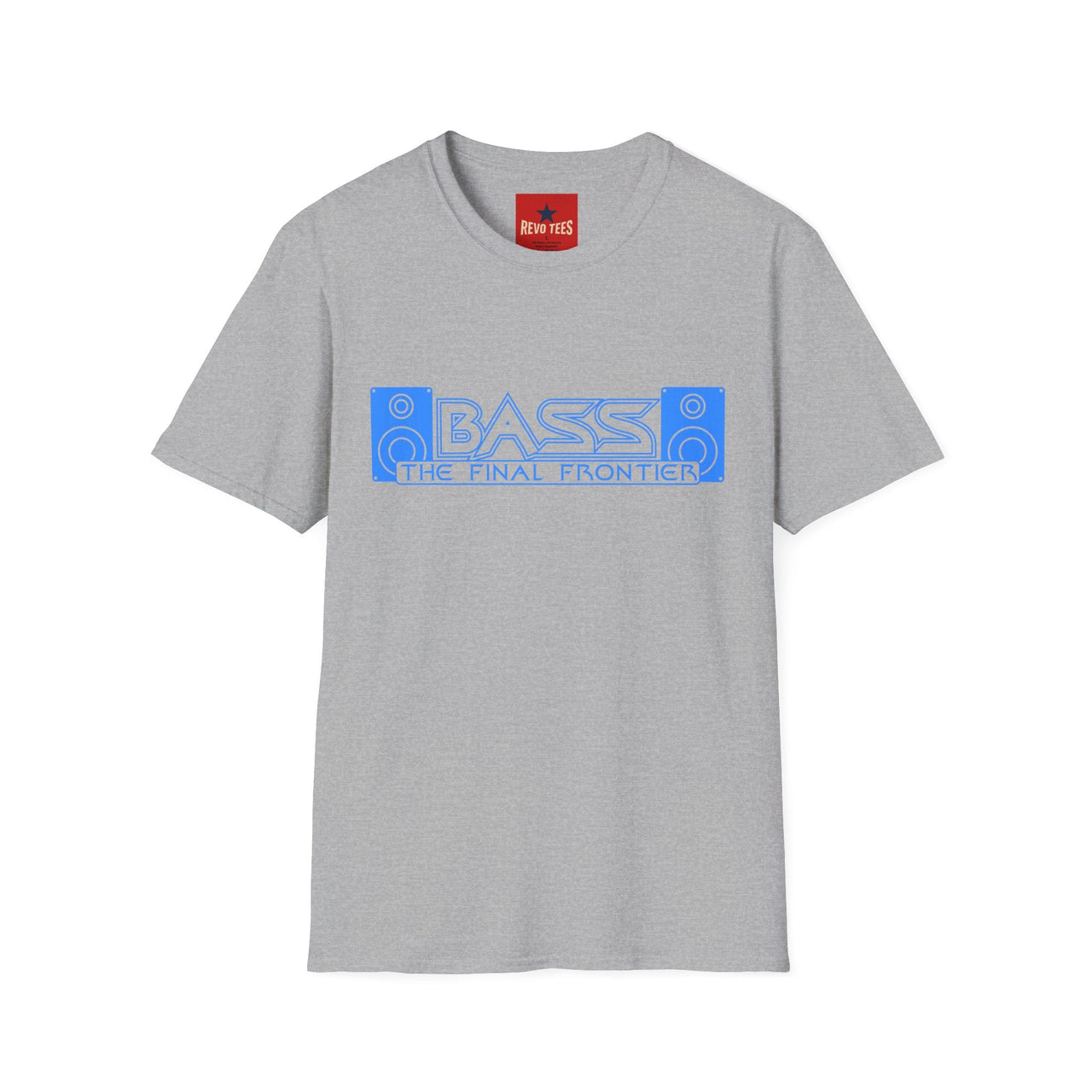 Gray t-shirt with 'BASS The Final Frontier' graphic on a white background