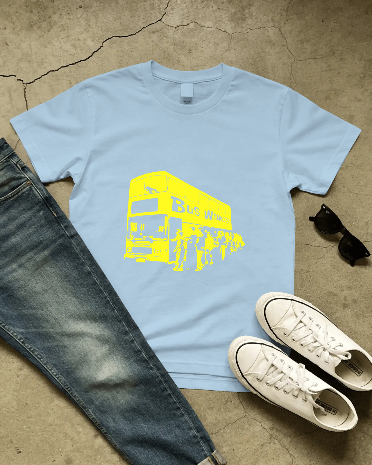 Bus Wankers T-Shirt inspired by The Inbetweeners in Light Blue flat mockup