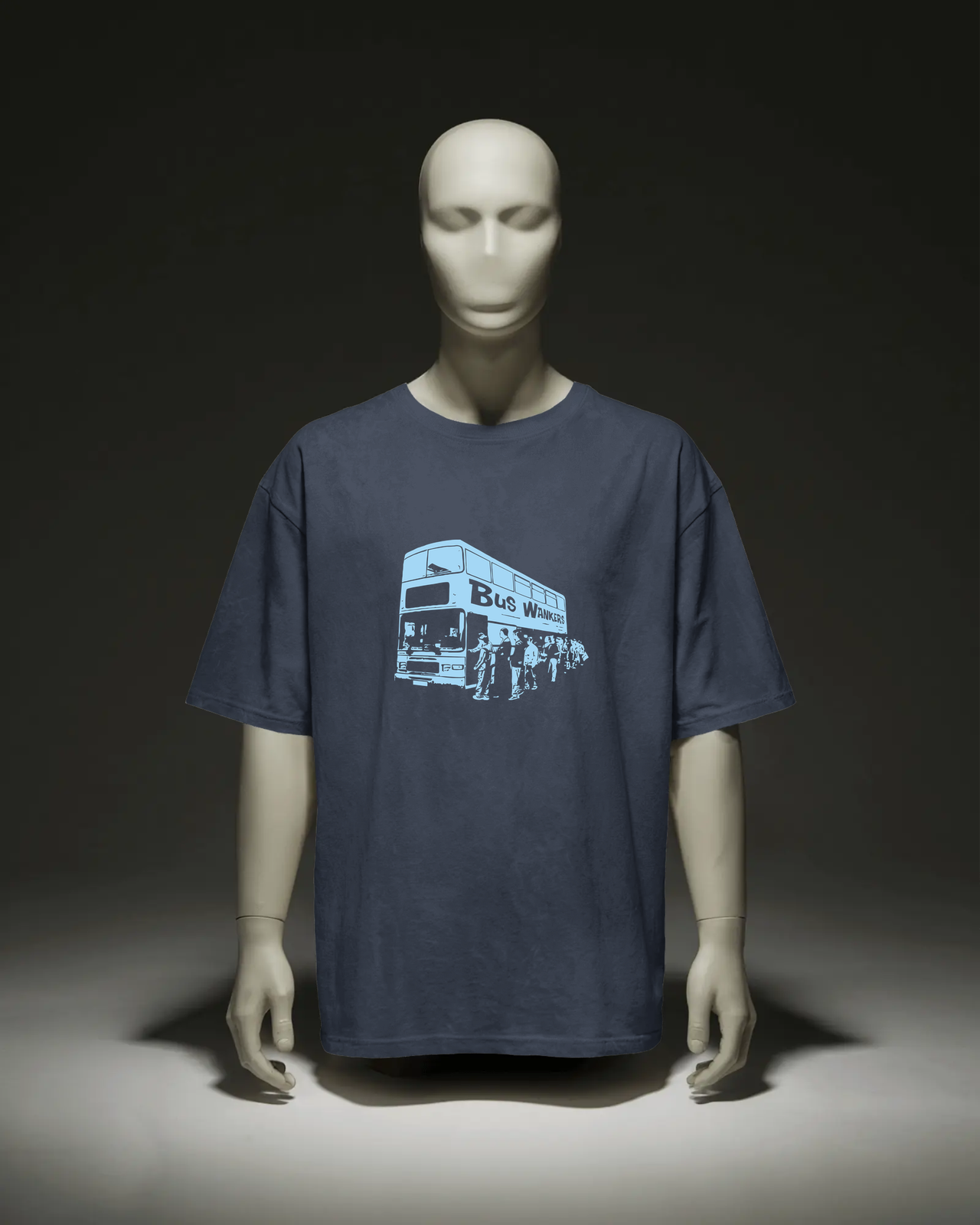 Bus Wankers T-Shirt inspired by The Inbetweeners in Navy flat mockup