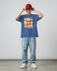 Thumbnail for Char B. Burger Pop Art graphic T-shirt in royal blue, unisex fast food streetwear tee by 8Ball