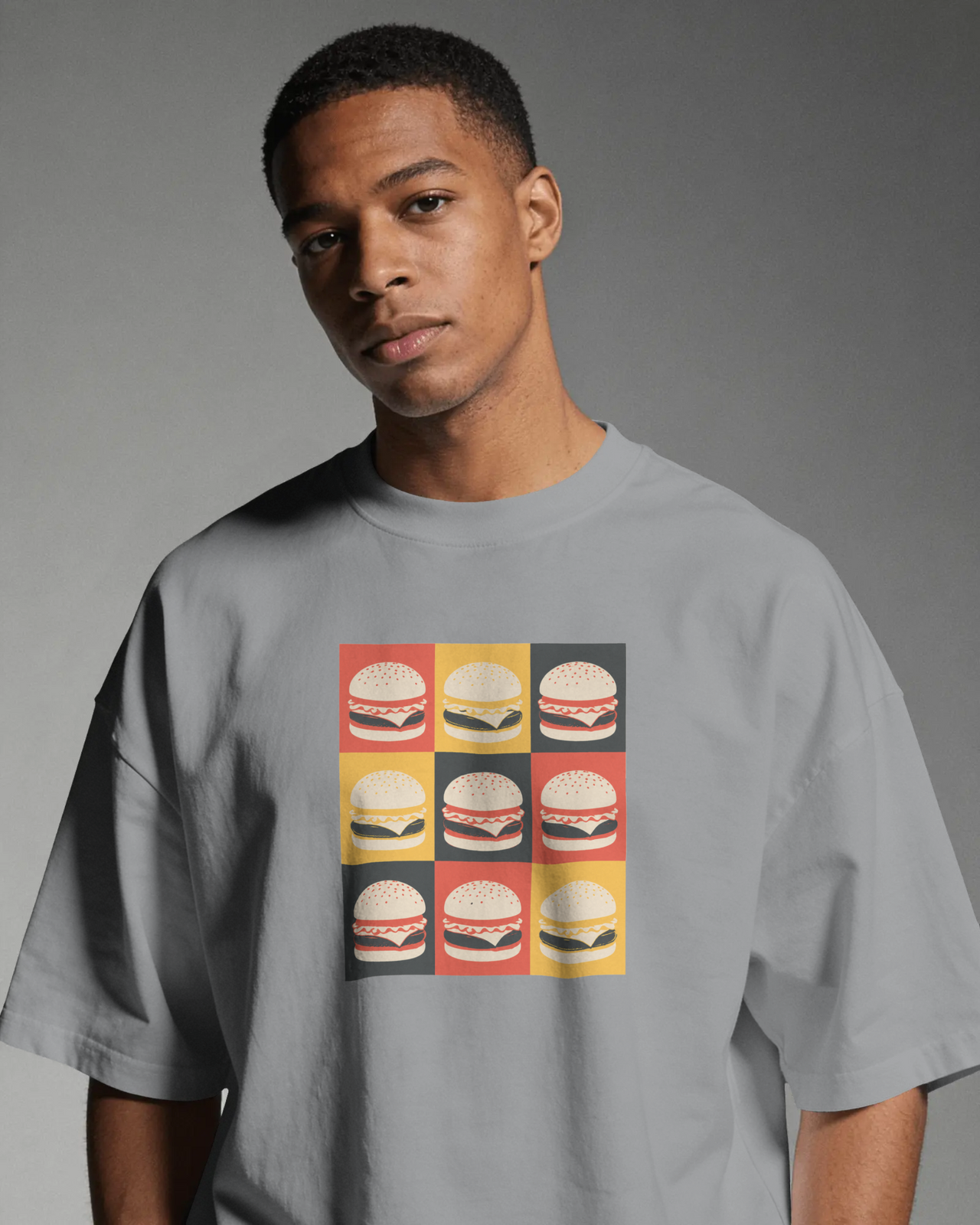 Char B. Burger Pop Art graphic T-shirt in sport grey, unisex burger streetwear tee by 8Ball