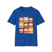 Thumbnail for Blue t-shirt with a pattern of hamburgers on a white background