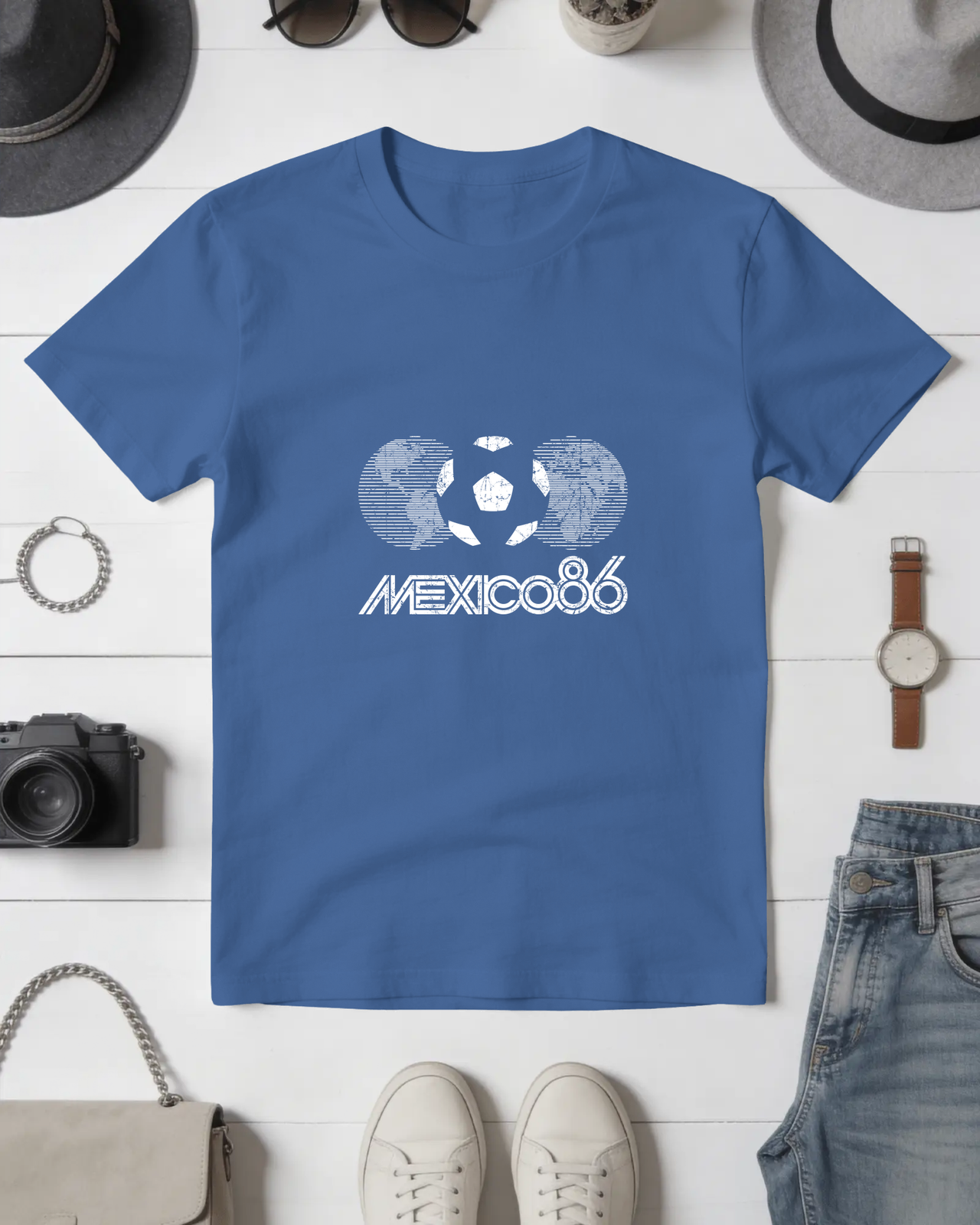 Football Couture Mexico 86 T-Shirt in Royal flat mockup