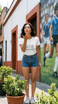 Thumbnail for Football Couture Mexico 86 T-Shirt in White, Mexico City football mural lifestyle