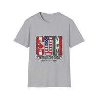 Thumbnail for Gray t-shirt with world cup 2026 design featuring flags on a white background