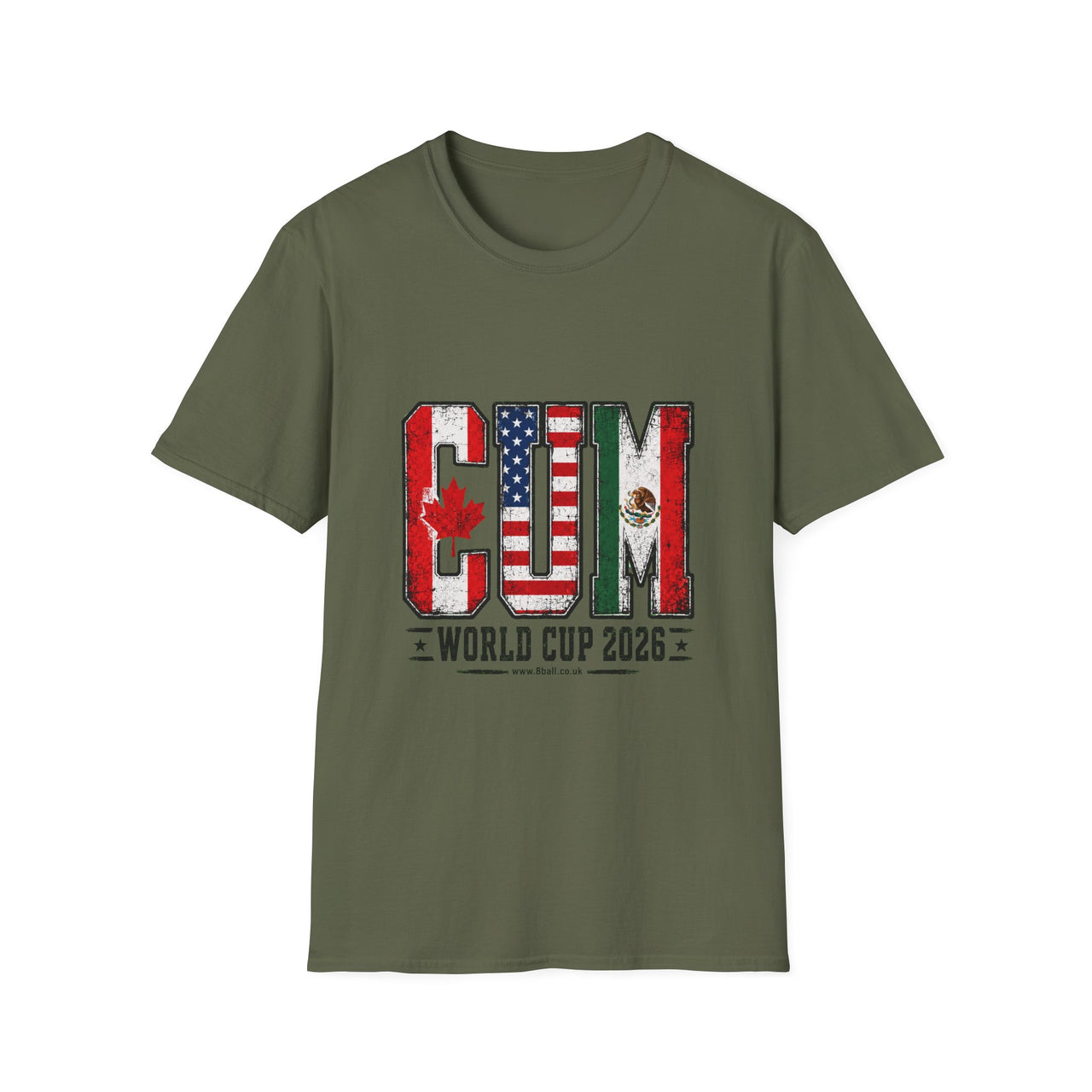Green t-shirt with world cup 2026 design on a white background