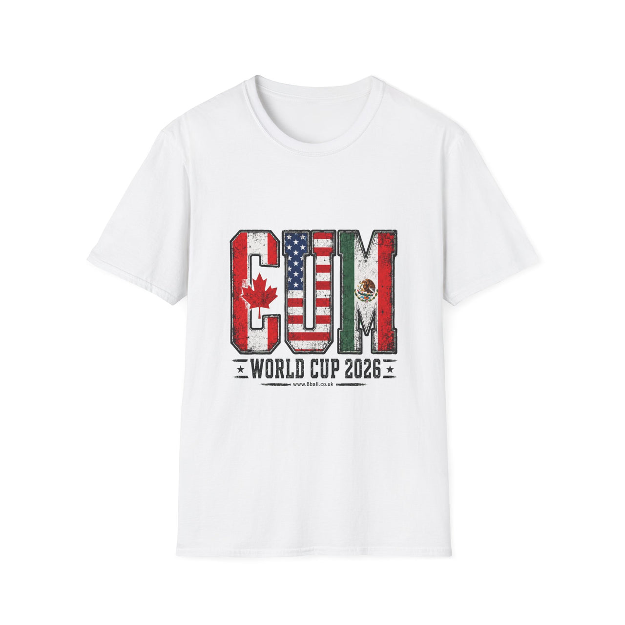 White t-shirt with world cup 2026 design featuring flags on a white background