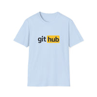Thumbnail for Git Hub developer humour t-shirt in light blue with parody tech logo print