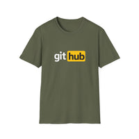 Thumbnail for Git Hub developer humour t-shirt in military green with parody tech logo print