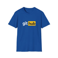 Thumbnail for Git Hub developer humour t-shirt in royal blue with parody tech logo print