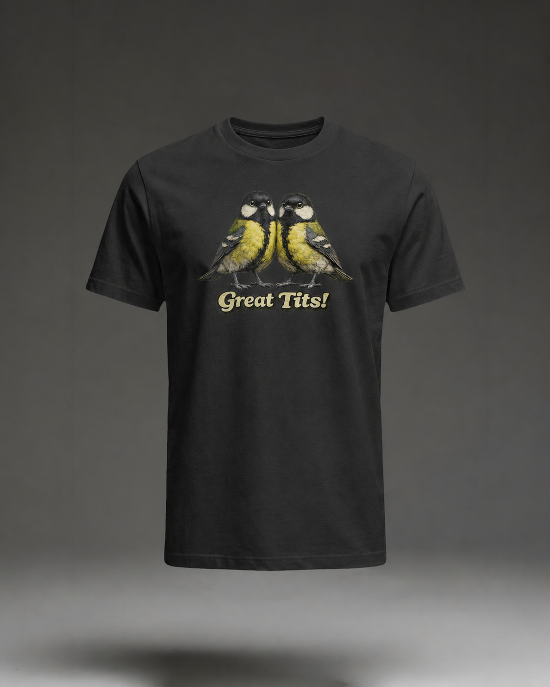Great Tits T-shirt – Black flat mockup