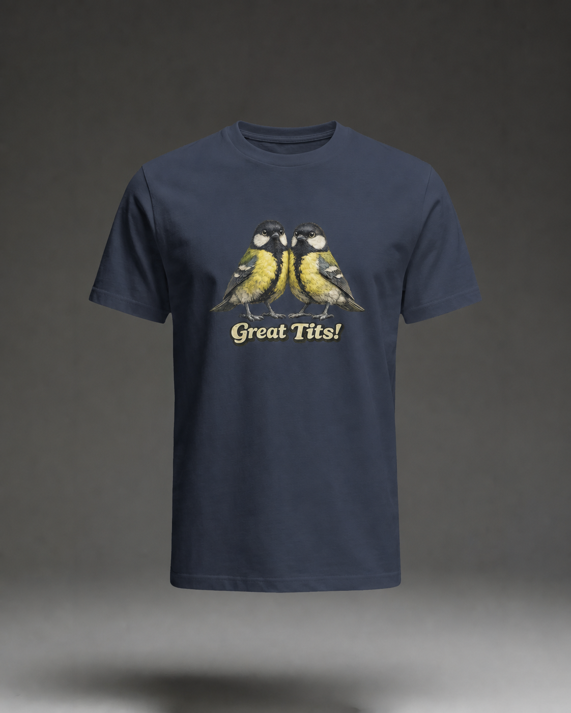 Great Tits T-shirt – Navy flat mockup