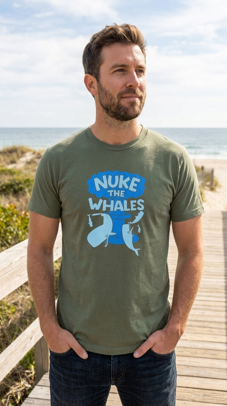 Nuke The Whales T-Shirt in Military Green lifestyle image