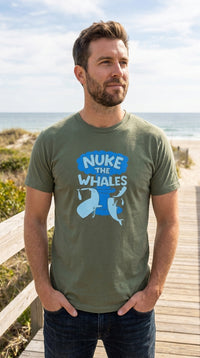 Thumbnail for Nuke The Whales T-Shirt in Military Green lifestyle image