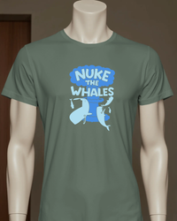 Thumbnail for Nuke The Whales T-Shirt in Military Green flat mockup